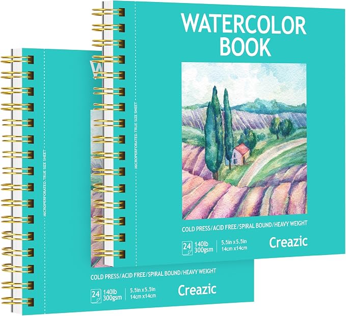 Creazic 2-Pack 5.5"x5.5" Square Watercolor Sketchbook | Premium Artist Paper by Unknown