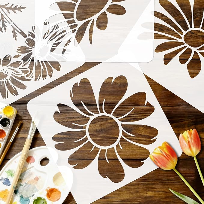 9pcs Large Flower Stencils for Painting on Wall Dasiy Flower Stencils for - Image 7