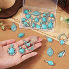 24Pcs Tibetan Style Turquoise Charms 8 Styles Heart Teardrop Oval Vintage - Image 6