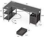 Huuger L Shaped Desk with Power Outlets, 63 Inch Reversible Computer Desk with - Image 7