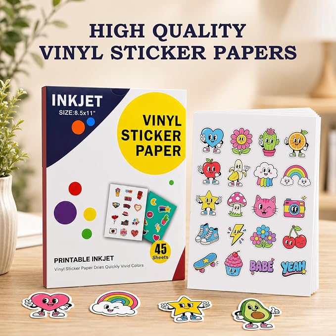 Aevdor 45-Sheet Glossy White Printable Vinyl Sticker Paper, Inkjet | Glossy - Image 4
