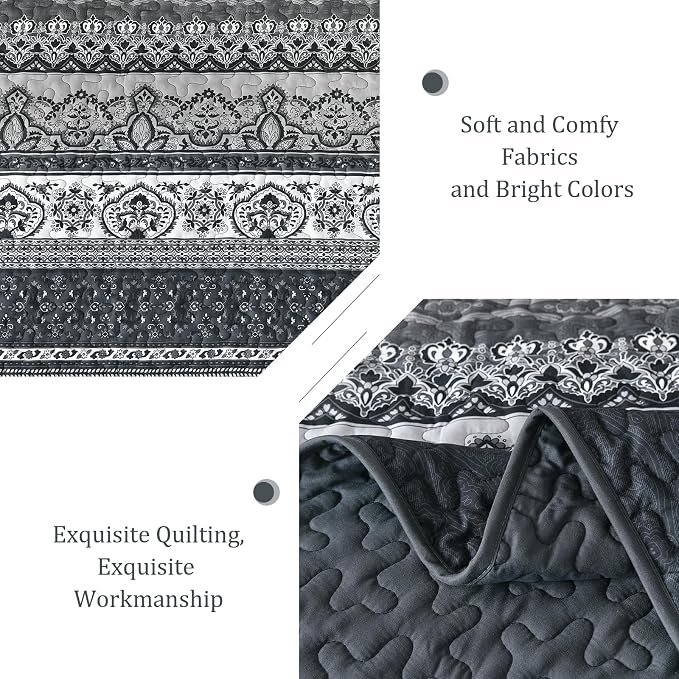 WONGS BEDDING Boho Queen Quilt Set, Lightweight Bed Decor Bedspread - Image 4