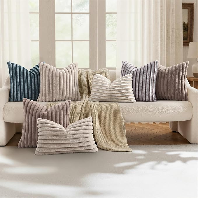 decorUhome Summer Cozy Faux Fur Throw Pillow Covers 16x16 Set of 2 Decorative - Image 5