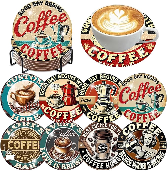 Benjenes 8 PCS Coffee Diamond Art Coasters Kits | Diamond Paintings Coasters by Benjenes