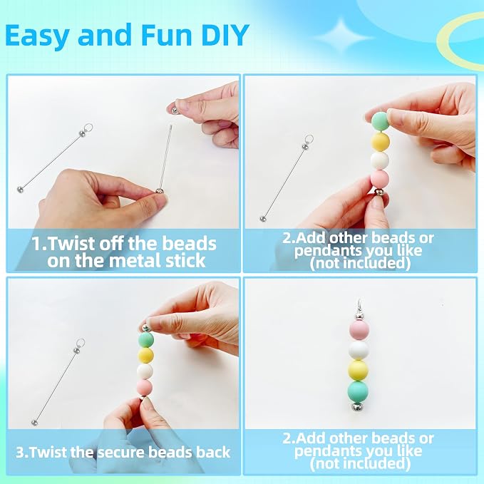 Mlife 60 Pcs Beadable Keychain Bars, Blanks Bead Keychain Making Kit, Bulk - Image 4