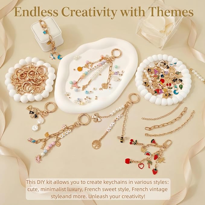 NewOasis 513Pcs Gold Keychain Making Kit & Bag Charm Kit, DIY Lip Gloss Charms - Image 3