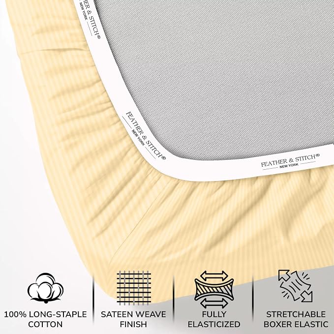 Feather & Stitch 1 Piece Fitted Sheet Full Size, 100% Cotton Damask Sateen Weave - Image 2