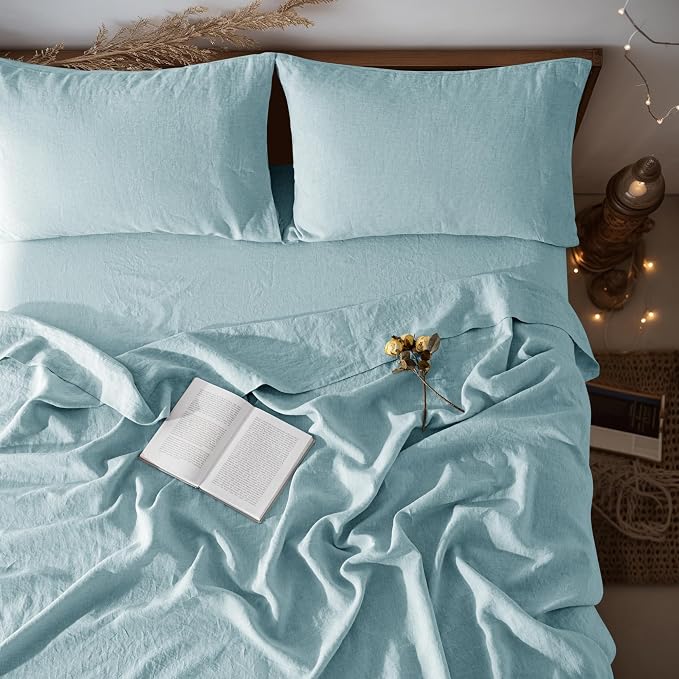 LBRO2M 100% Pure Linen Sheet Set Deep Pocket Up to 16" Bed Sheets Sets by LBRO2MBedding