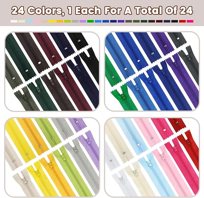 Zippers for Sewing, DOITEM 24 pcs 45cm/18 Inch Multicolor Nylon Coil Zippers - Image 2
