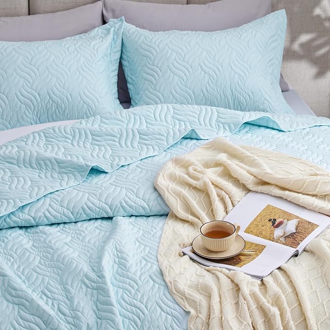 Love's cabin Quilts for Queen Bed Light Blue Bedspreads - Image 7