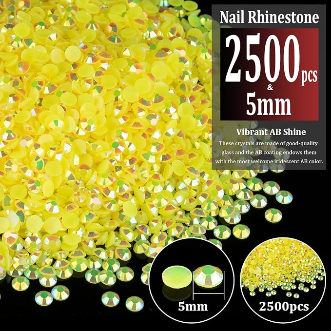 2500pcs 5mm Resin Rhinestones Bulk, Lemon Yellow AB Flatback Round Jelly - Image 2
