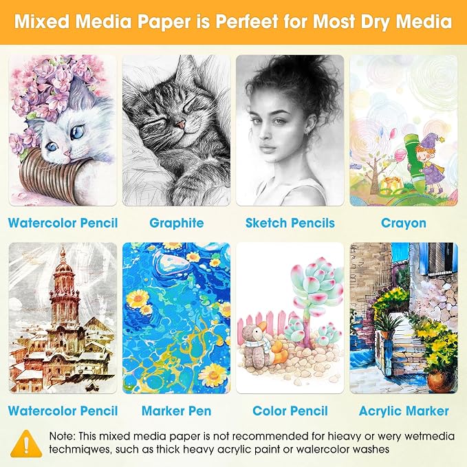 Qlmhudaim Mixed Media Sketchbook, 60 Sheets 160gsm/98lb Acid-Free Paper - Image 6