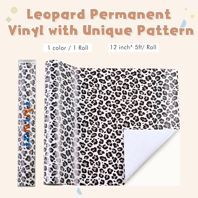 Tintnut Leopard Permanent Vinyl Roll 12in x 5ft Cheetah Adhesive Vinyl | Black - Image 2