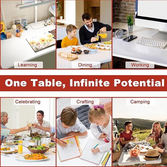 Elevon Folding Table Set of 2, 8 Feet Heavy Duty Fold-in-Half Utility Table - Image 7