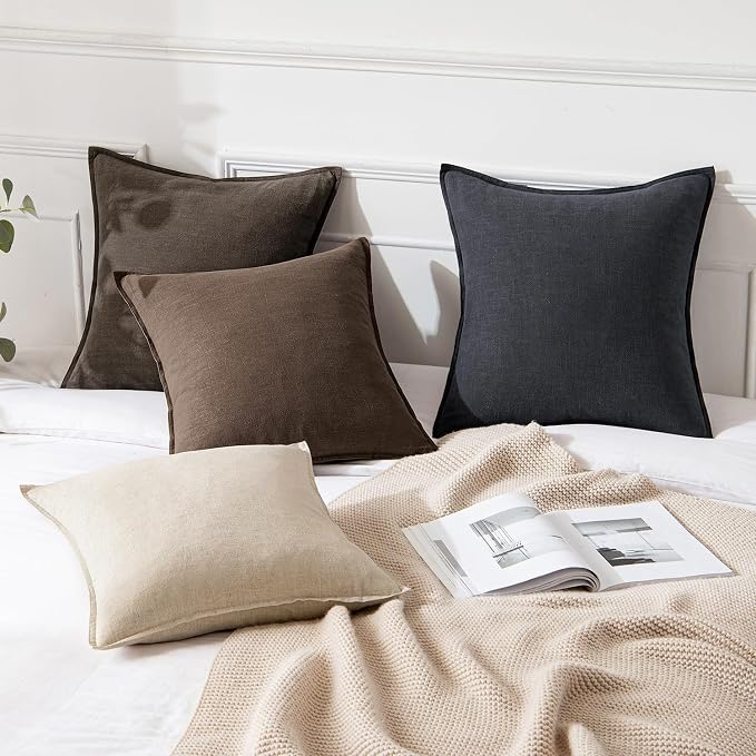 MIULEE Decorative Linen Pillow Covers 18x18 Inch CoffeeBoho Farmhouse Neutral - Image 4