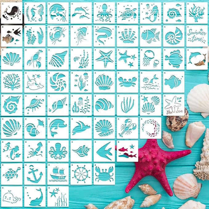 Sea Life Stencils for Kids, Drawing Templates for Wall Wood Fabric Canvas by Felixcraft-DIYDreamscape