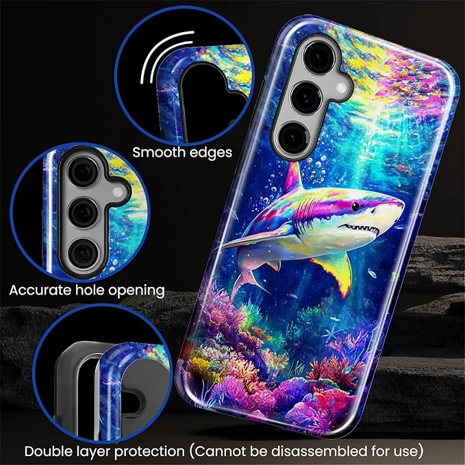 for Samsung Galaxy S24 FE Case, Colorful Ocean Sharks Pattern Glossy 2 in 1 - Image 5