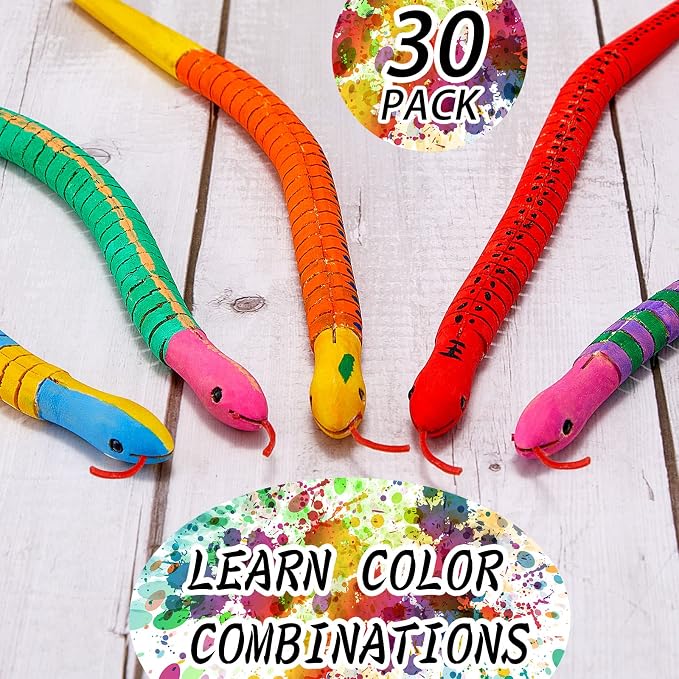 BBTO 30 Pieces Wooden Snake Bulk Jointed Flexible Unfinished Wooden Wiggly Snake - Image 4