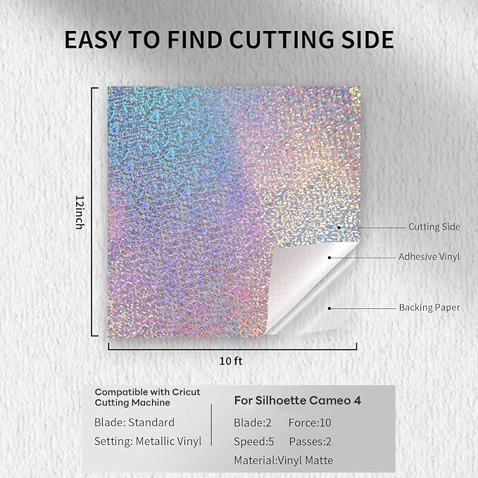 HTVRONT Holographic Glitter Permanent Vinyl, Silhouette - Image 2