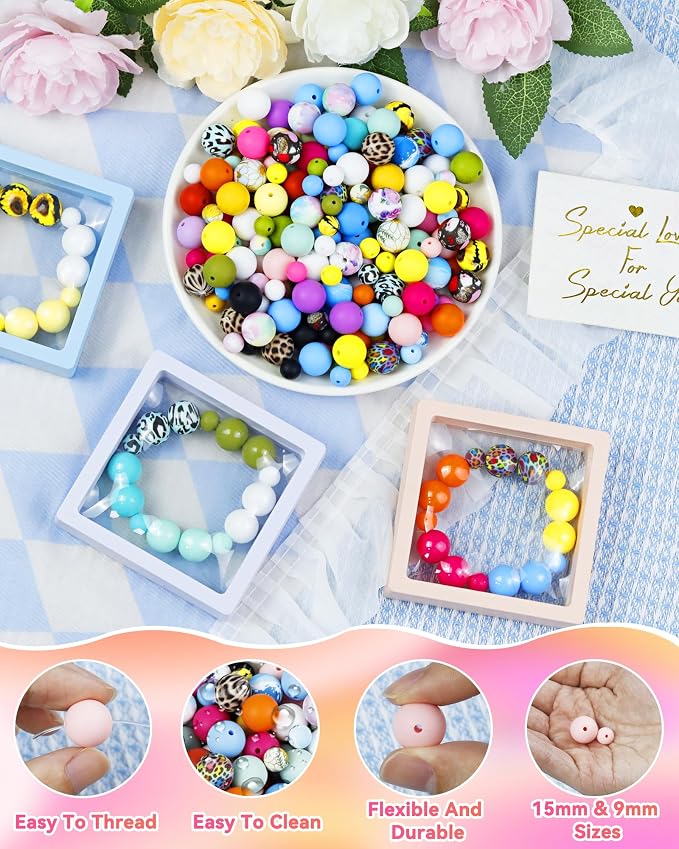FIVEIZERO 100PCS 9mm & 15mm Silicone Beads, Macaron Mix | 5 Colors, - Image 3