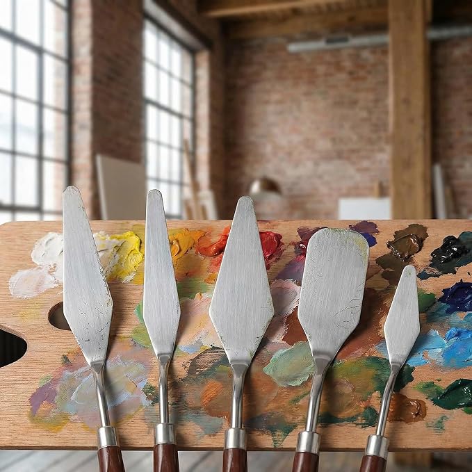 5pcs Palette Knife Painting Stainless Steel Spatula Wood Handle | Oil Paint - Image 8