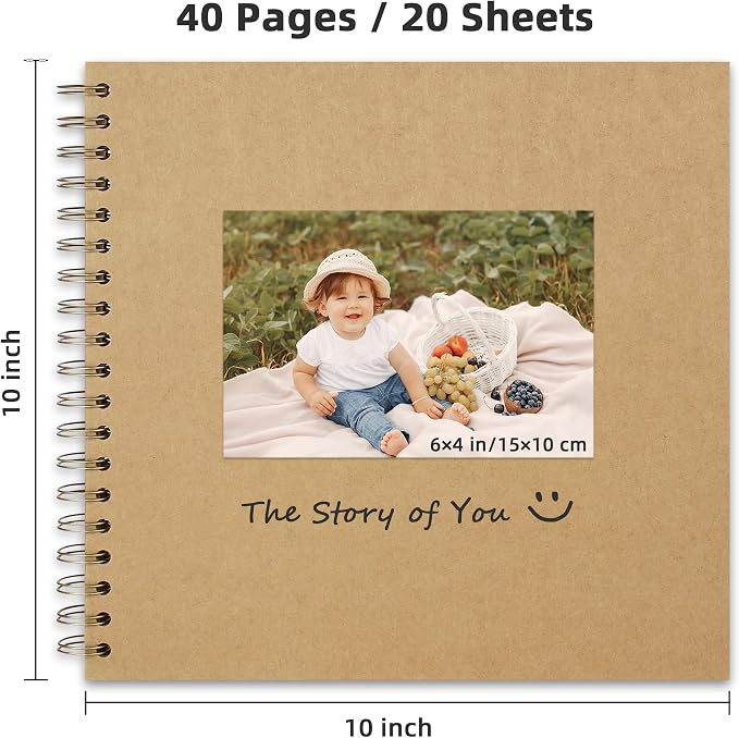 10x10 Inch DIY Scrapbook Photo Album, Hardcover Kraft Paper Acid-Free, 20 Sheets - Image 2