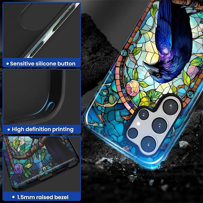 for Samsung Galaxy S25 Ultra Case, Crow Faux Stained Glass Pattern Glossy 2 in - Image 4
