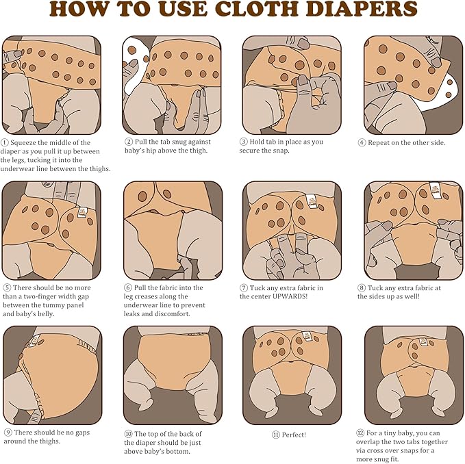 Mama Koala 3.0 Cloth Diapers for Babies with AWJ Lining, 6 Pack with 6 5-Layer Natural Cloth Diaper Inserts - Reusable and Washable Pocket Diapers(A-The Farm Story)