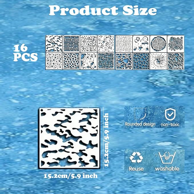 16 Pieces Stencils for Painting, Abstract Texture Mixed Media Art Supplies - Image 2