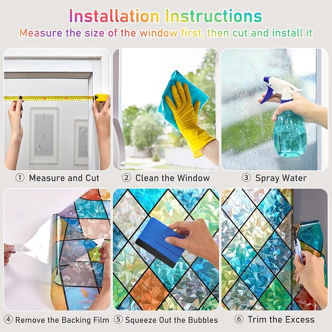 Sunbaby Window Privacy Film Stained Glass Decorative Rainbow Window Cling 3D - Image 8