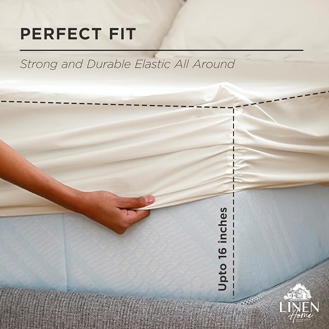 Linen Home 100% Cotton Percale Weave Fitted Sheet, King Size, 1 Deep Pocket - Image 3