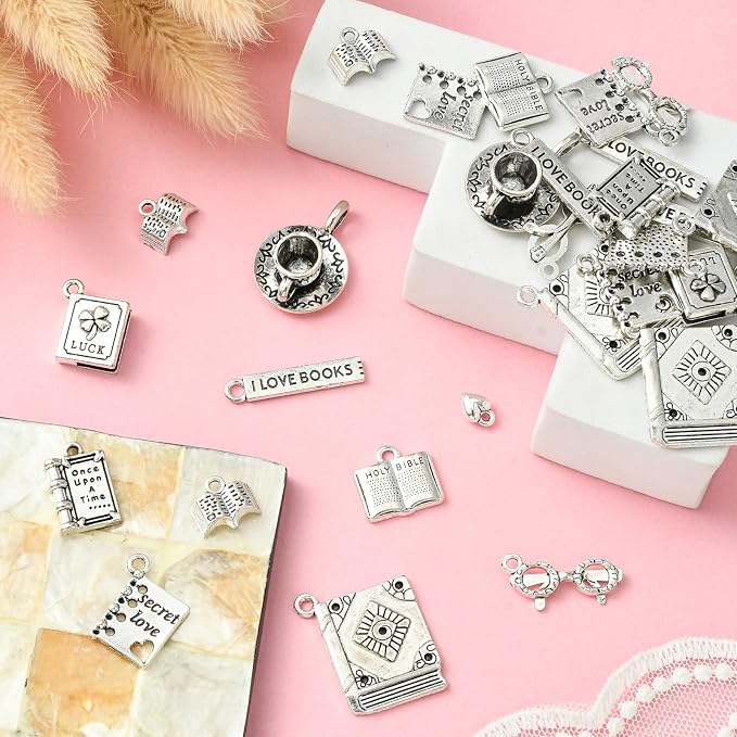 DanLingJewelry 50Pcs 10 Styles Librarian Charms School Library Tibetan Silver - Image 4