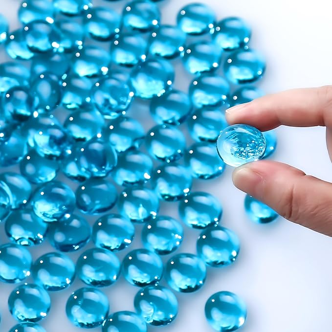CYS EXCEL Light Blue Glass Gemstone Beads Vase Fillers Flat Marble Beads - Image 3
