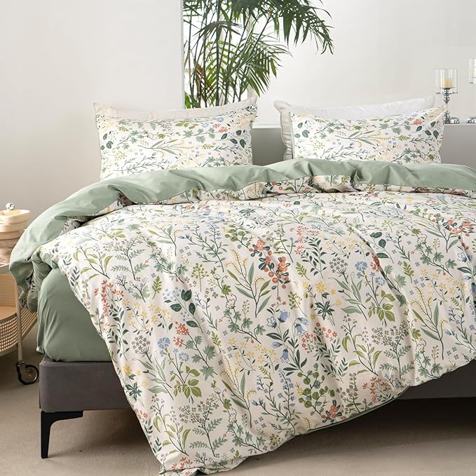 mixinni Sage Green Duvet Cover Set King-Exquisite Floral King Size Comforter Set - Image 3