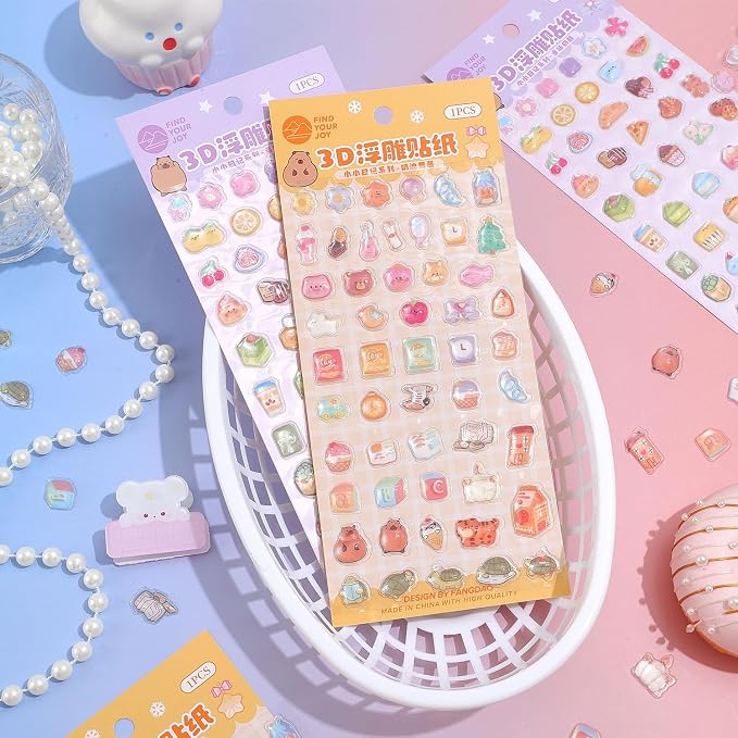 Girl's 3D Cute Japanese Puff Sticker, 100+ Kawaii Dessert and Animal Mini Puffy - Image 3