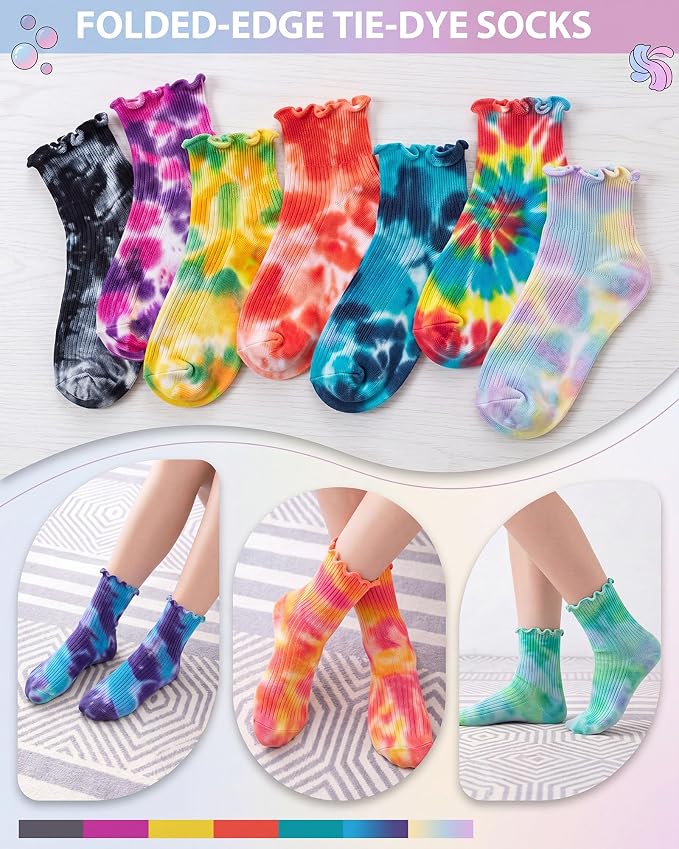 Syhood White Cotton Crew Socks for Tie dye Party Casual Soft Cushion Novelty - Image 2
