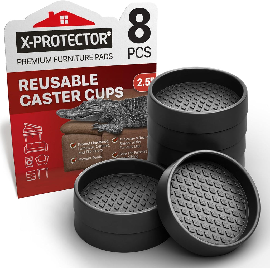 Furniture Cups X-PROTECTOR – 2.5" Caster Cups 8 PCS – Round Furniture Coasters – Ideal Bed Stoppers – Non Skid Furniture Pads with a Perfect Design – Rubber Furniture Pads - Protect Any Flooring!