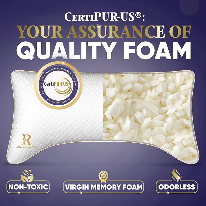 Royal Therapy Queen 4-Pack Memory Foam Pillow, Adjustable Shredded Odor-Free - Image 3