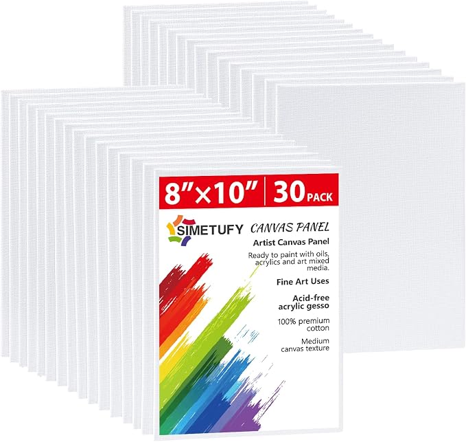 Simetufy 30 Pack 8x10 Inch Painting Canvas, Blank Cotton Canvas Panels | Bulk by Simetufy