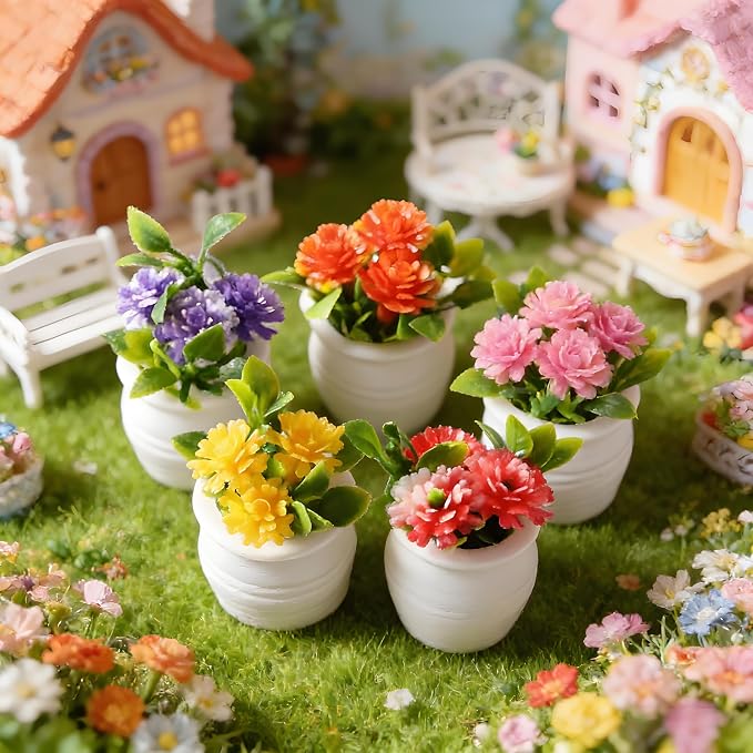 5Pcs Miniature Dollhouse Flowers, Artificial Potted Plants, Fairy Garden Decor - Image 8