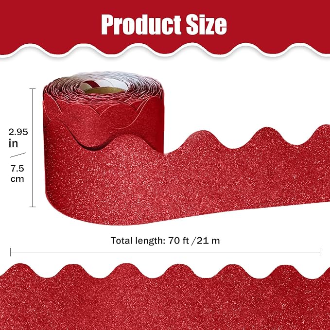 70Ft Shine Red Bulletin Board Border，Scalloped Poster Boards Decorations Trim - Image 2
