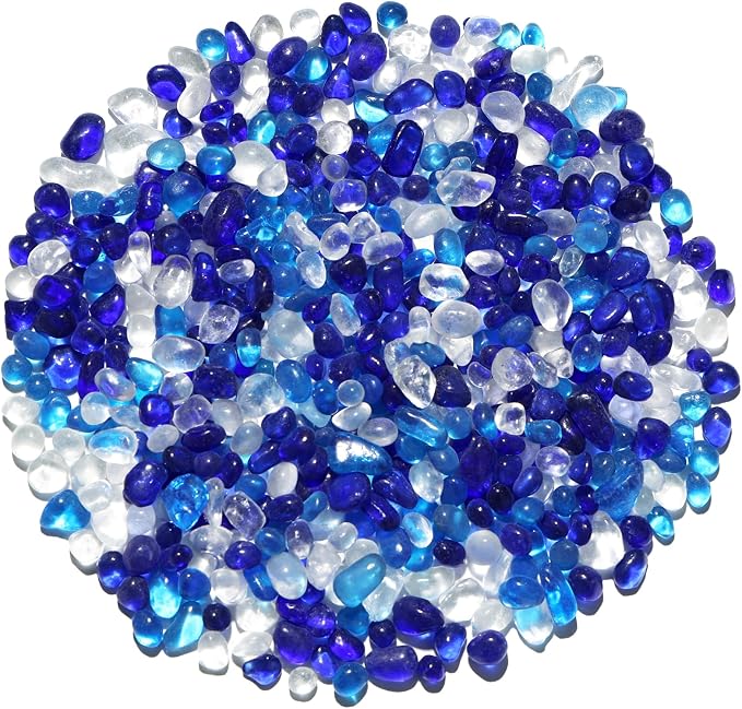 QYGL 0.55LB Blue Mixed Clear Glass Pebbles, Tumbled Sea Glass Stones by QYGL