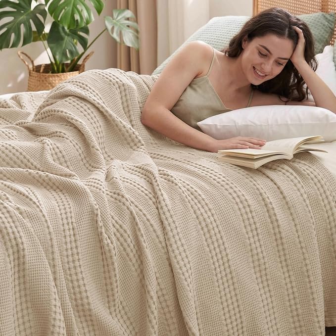 PHF Cooling Waffle Blanket King Size, Lightweight 60% Rayon from Bamboo & 40% by PHF