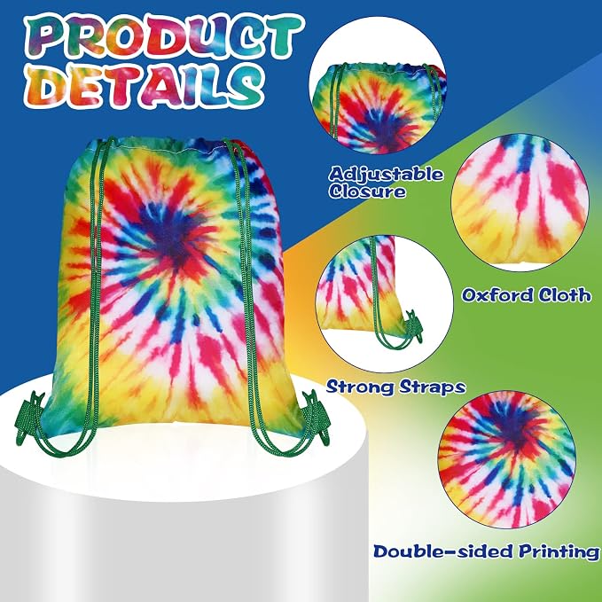 Sweetude 16 Pcs Tye Dye Party Favor Bags Tie Dyed Drawstring Backpack Gift Bag - Image 3
