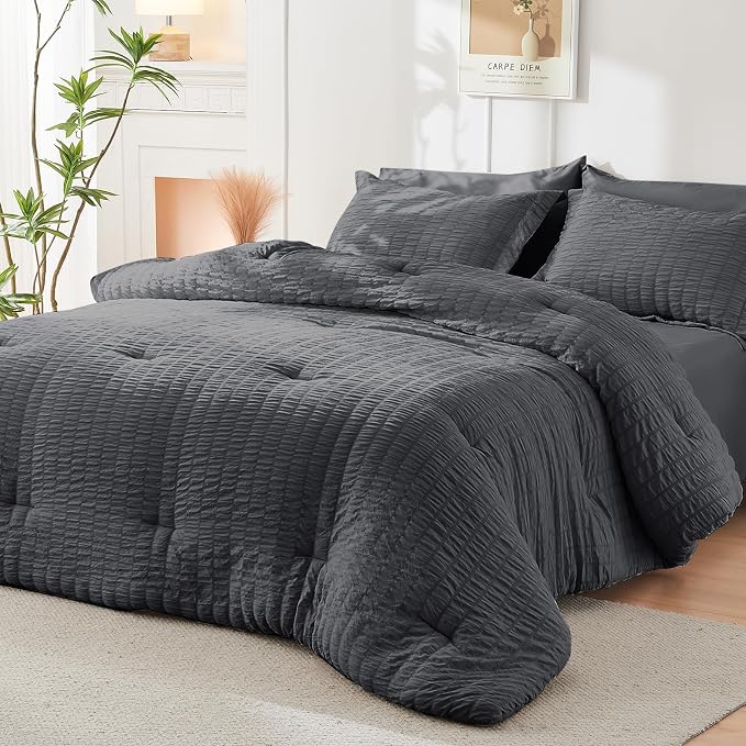 HYMOKEGE Oversized King Comforter Set Seersucker 7 Pieces, All Season Luxury - Image 8