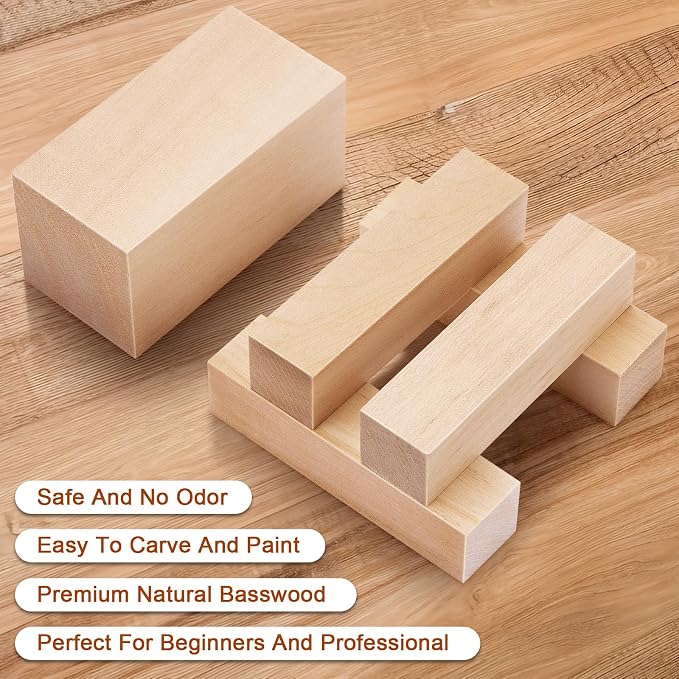 7 Pcs Basswood Carving Blocks, Soft Whittling Wood - Image 3
