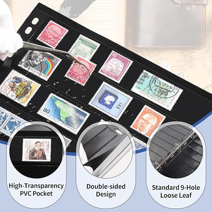 5 Sheets 10 Pages Postage Stamp Album Pages, 8 Pockets 7.7x 1.18in Stamp - Image 4