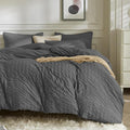 JELLYMONI Charcoal Grey Duvet Cover Queen Size, Soft Breathable Seersucker by JELLYMONI