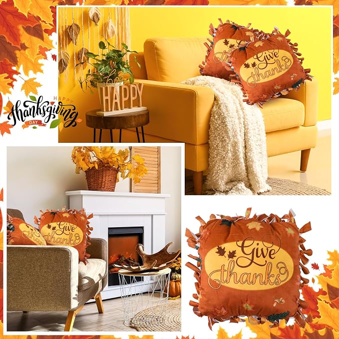 Chunful 6 Sets Thanksgiving Fall Tied Pillow Craft Kit DIY Give Thanks Pillow - Image 7