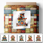 Patchwork Fireplace Cotton Fabric Panel – 6 Designs + Bonus Sheet 29.5×19.6 inch - Image 2